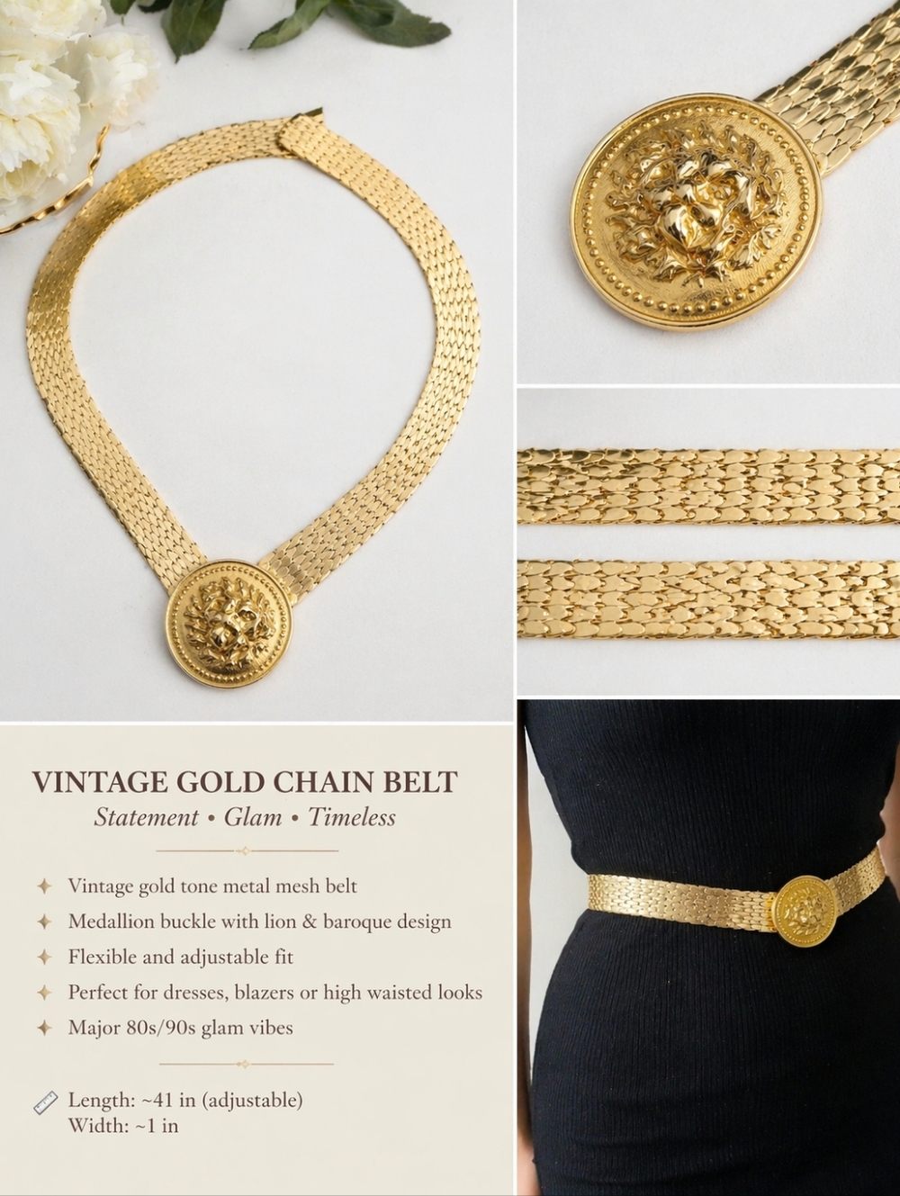 Vintage Gold Tone Medallion Chain Belt